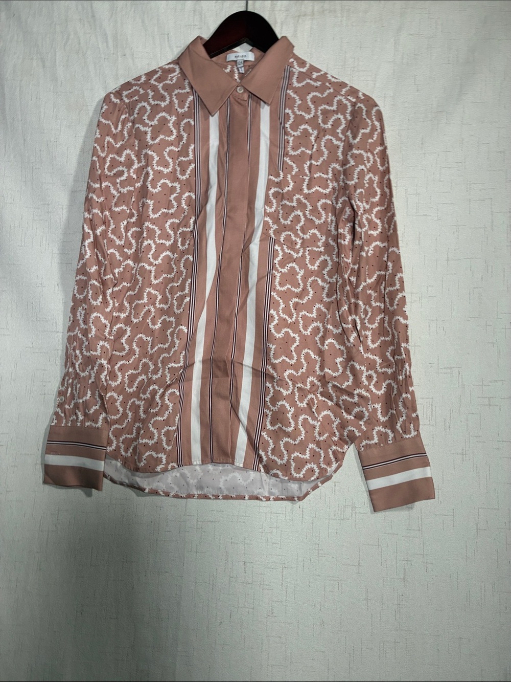 Reiss Rose-Tan Patterned Long-Sleeve Button-Down Shirt